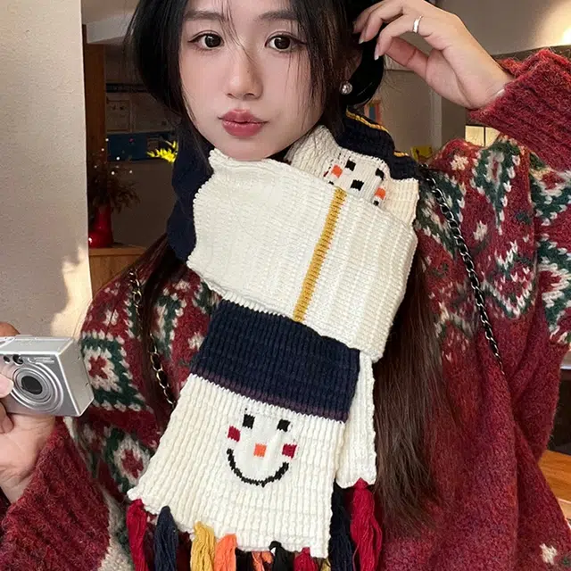 优幽兰 时尚潮流高级感彩色流苏针织冬季保暖百搭小众设计感撞色条纹学生可爱少女心穿搭 腈纶 绒线围巾 女款