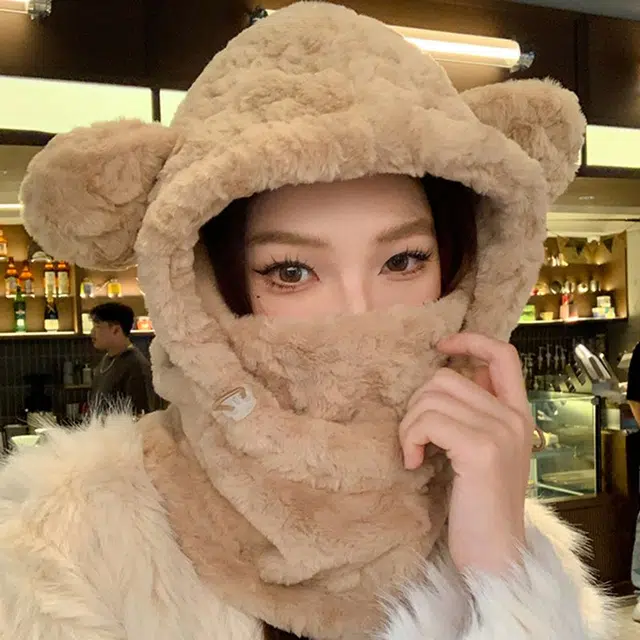 优幽兰 韩系甜美可爱显脸小骑车小众高级感防风防寒护耳加厚保暖一体 聚酯纤维 帽子 女款