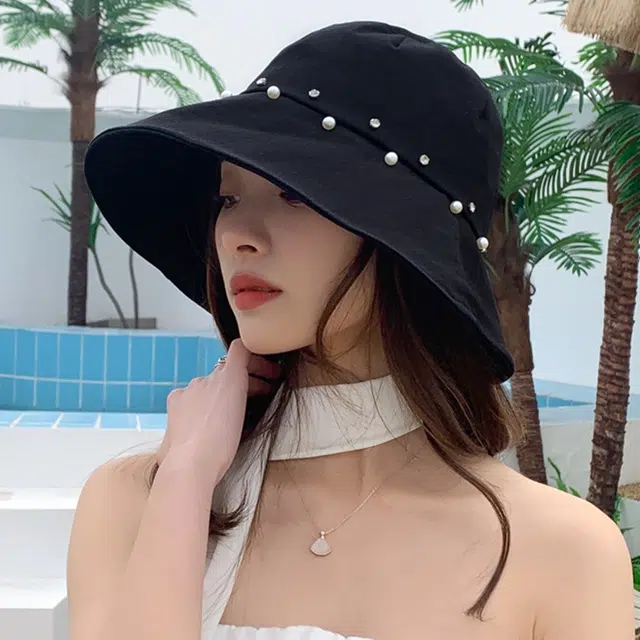 优幽兰 小众百搭时尚潮流气质优雅夏季户外旅行简约黑胶防紫外线高级感穿搭 聚酯纤维 渔夫帽 女款