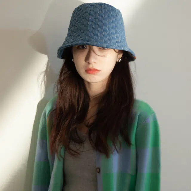 优幽兰 韩版显脸小宽帽檐高级感港风格子盆帽度假旅游街拍防紫外线遮阳 棉 渔夫帽 女款