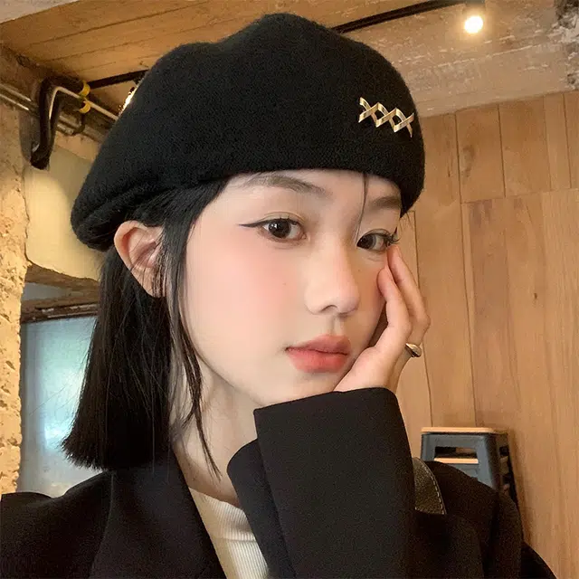 优幽兰 高级感潮牌 学生韩版显脸  大头围前进帽防风防寒保暖冷帽韩系 聚酯纤维 贝雷帽 女款