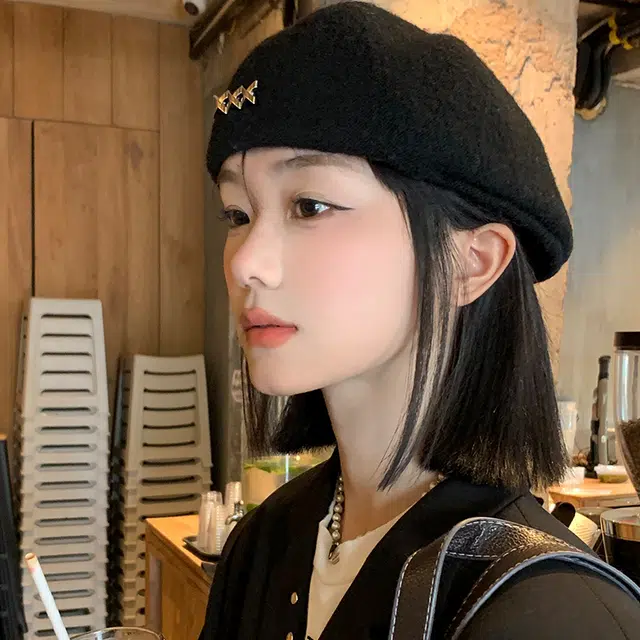 优幽兰 高级感潮牌 学生韩版显脸  大头围前进帽防风防寒保暖冷帽韩系 聚酯纤维 贝雷帽 女款