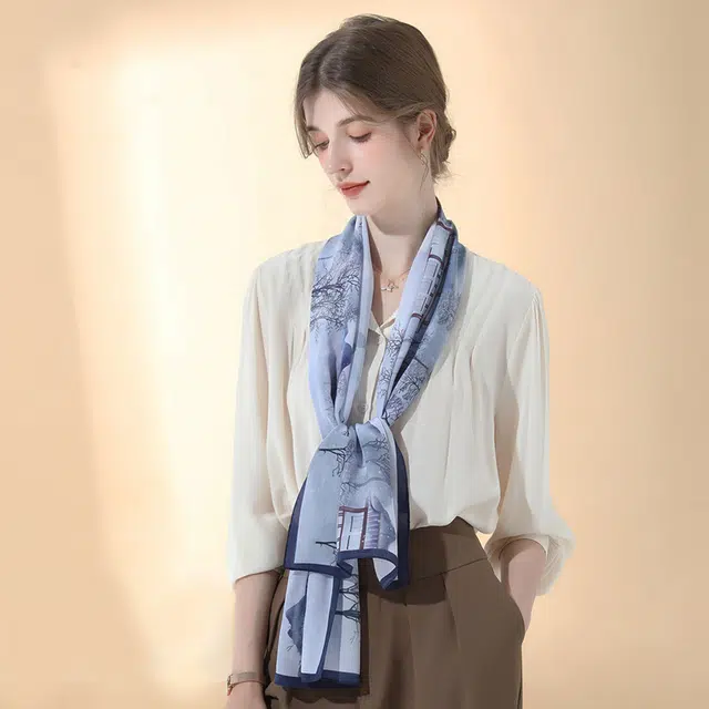 优幽兰 小众时尚百搭高级感气质优雅长条真丝四季通用防晒休闲舒适温柔淑女风穿搭 桑蚕丝 丝巾披肩围巾纱巾 女款