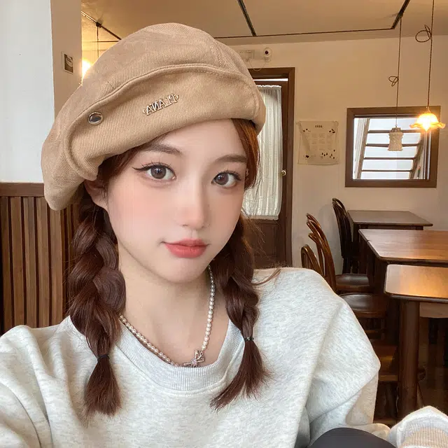 优幽兰 百搭帽子秋冬季时尚韩版休闲甜美伦风小众加厚大头围可爱 棉 贝雷帽 女款