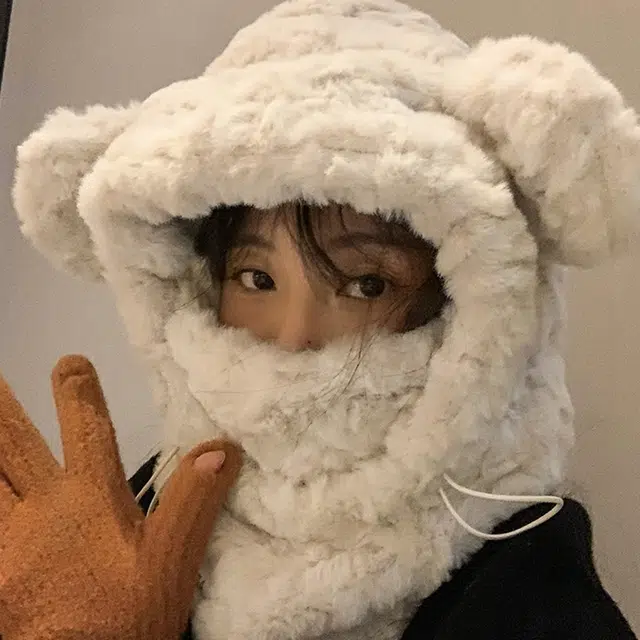 优幽兰 甜美可爱 韩版显脸小包头大头围设计感加厚防风防寒保暖护耳 聚酯纤维 绒线帽 女款