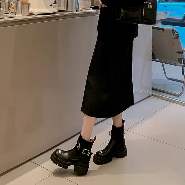 五九丹七 牛皮革 舒适百搭 皮带扣 潮流 短筒 切尔西靴
