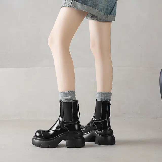 五九丹七 牛皮 潮流网红风百搭 厚底短靴 短筒 切尔西靴 女