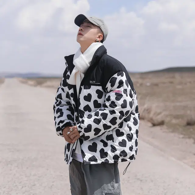 STORMATE Colorblock Heart Print Puffer Jacket