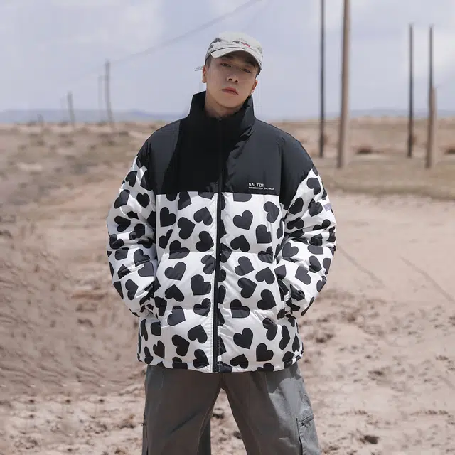 STORMATE Colorblock Heart Print Puffer Jacket