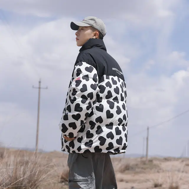 STORMATE Colorblock Heart Print Puffer Jacket