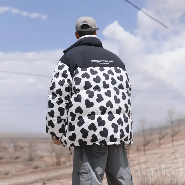 STORMATE Colorblock Heart Print Puffer Jacket