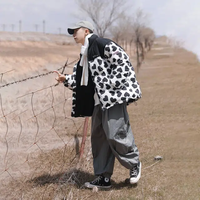 STORMATE Colorblock Heart Print Puffer Jacket