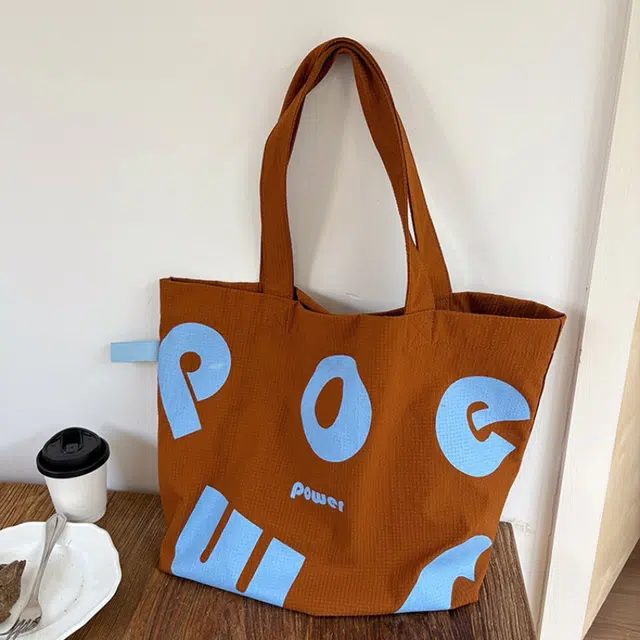 凡思曼 春季学院风撞色字母托特包大容量休闲时尚 织物 单肩包 常规 女款 橘黄色