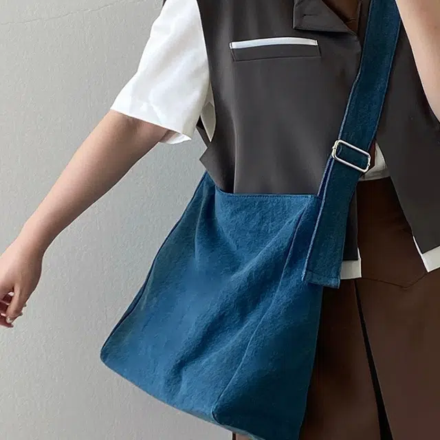 凡思曼 大容量休闲慵懒复古单肩托特包 织物 斜挎包 常规 女款 深蓝色