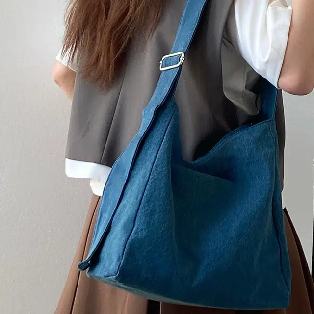 凡思曼 大容量休闲慵懒复古单肩托特包 织物 斜挎包 常规 女款 深蓝色