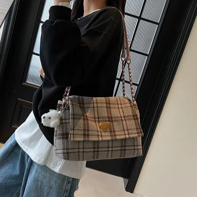 凡思曼 小众高级感甜美英伦风格子 布 单肩包 女款 多色