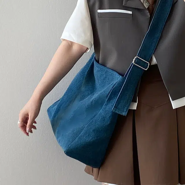 凡思曼 大容量休闲慵懒复古单肩托特包 织物 斜挎包 常规 女款 深蓝色