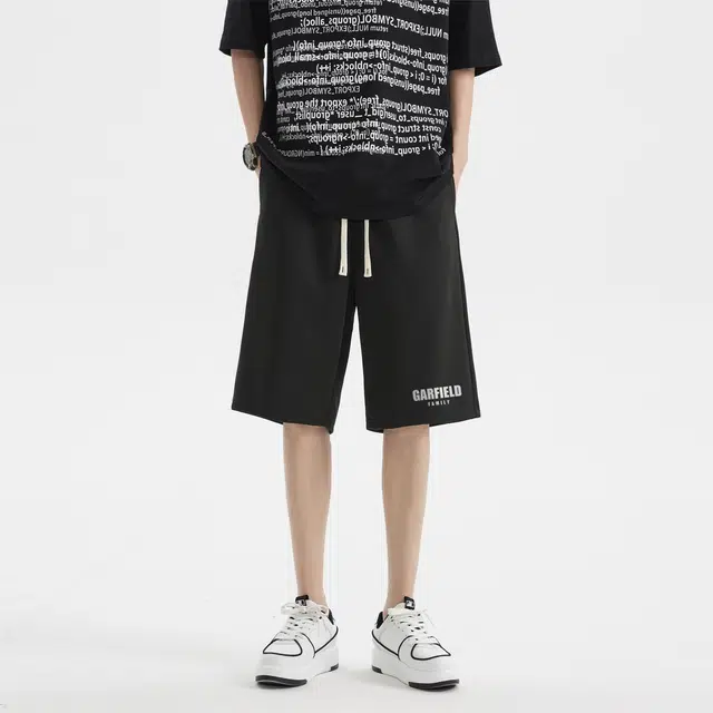 加菲猫家族 经典美式复古高街字母印花宽松运动潮流日常通勤百搭舒适亲肤柔软篮球沙滩裤直筒系带五分休闲短裤 男女同款