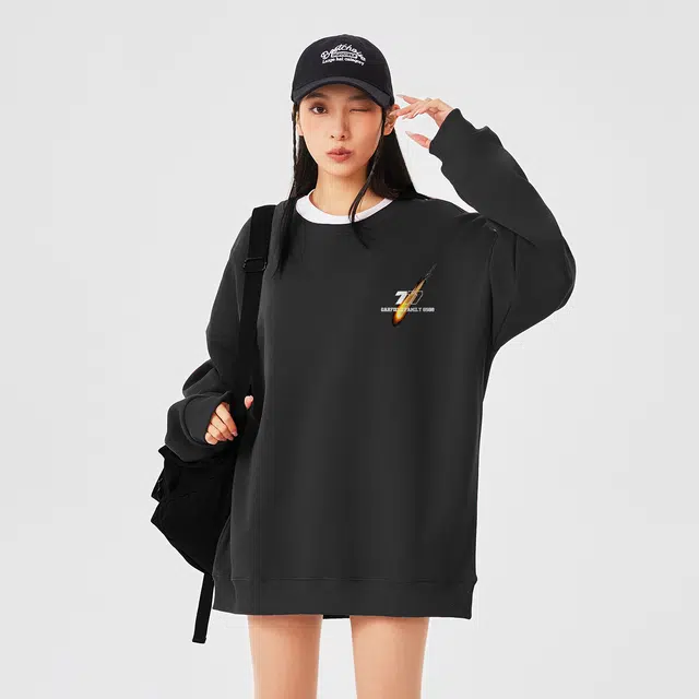 加菲猫家族 美式街头潮流潮牌 背面火流星雨印花宽松圆领休闲长袖卫衣 男女同款