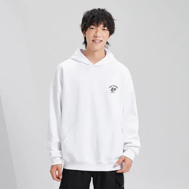 加菲猫家族 美式街头字母椰树印花无性别主义高街个性垂感休闲宽松潮流百搭亲肤舒适透气落肩潮酷套头长袖连帽卫衣 男女同款
