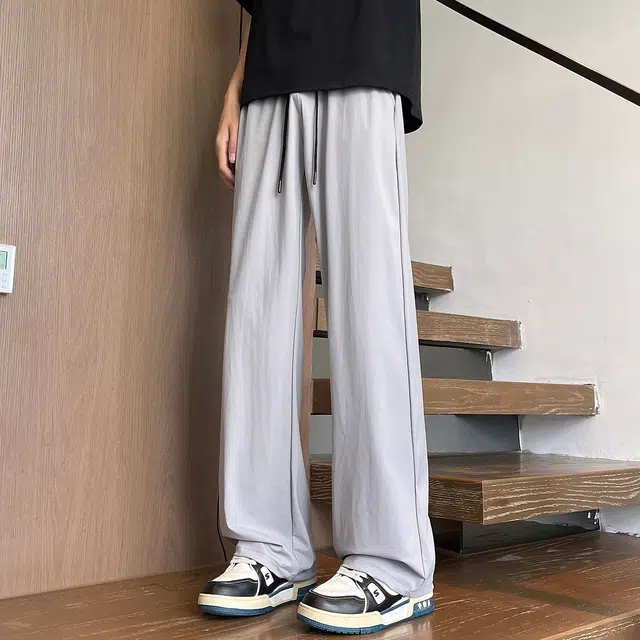 加菲猫家族 美式简约舒适基础款宽松轻薄透气直筒垂感显高日常通勤运动高街百搭系带调节中腰休闲裤 男女同款