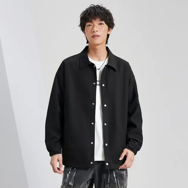 加菲猫家族 美式高街纯色基础经典简约宽松舒适透气亲肤重磅纯棉学院风日常出行户外休闲百搭街头痞帅翻领长袖衬衫 男女同款