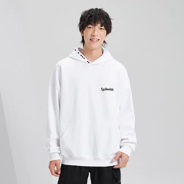 加菲猫家族 美式纯色复古高街落肩袖品牌字母印花休闲长袖上衣潮流百搭亲肤舒适透气嘻哈街头套头帽衫宽松连帽卫衣 男女同款