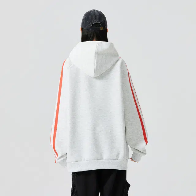 加菲猫家族 美式无性别套头卡通帽衫复古落肩品牌字母印花休闲高街两条杠条纹长袖上衣潮流百搭亲肤舒适透气宽松连帽卫衣 男女同款