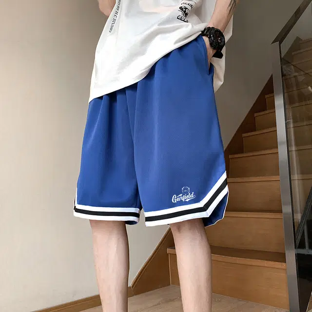 加菲猫家族 美式高街复古拼接撞色字母印花健身篮球跑步户外宽松百搭慵懒宽松五分系带休闲短裤 男女同款