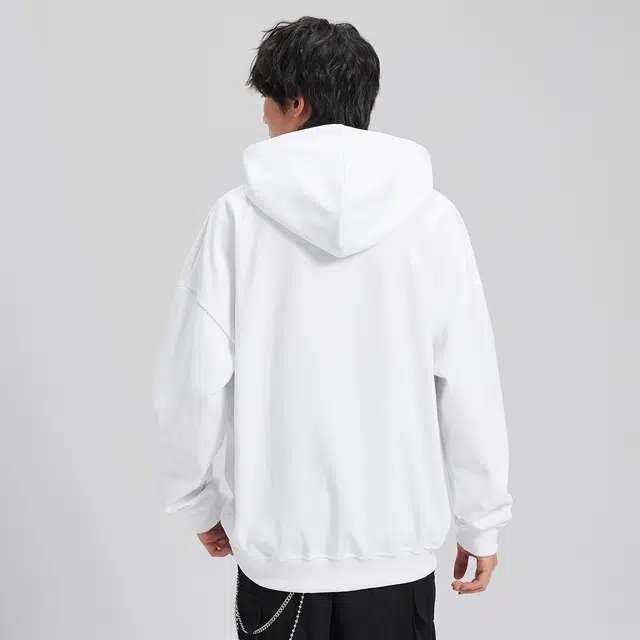 加菲猫家族 美式纯色复古高街落肩袖品牌字母印花休闲长袖上衣潮流百搭亲肤舒适透气嘻哈街头套头帽衫宽松连帽卫衣 男女同款