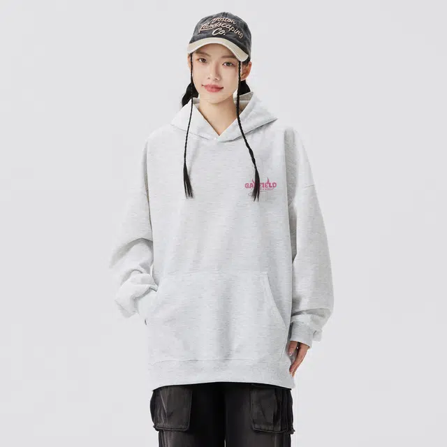 加菲猫家族 美式复古高街落肩品牌字母小恶魔印花休闲长袖上衣潮流百搭无性别套头亲肤舒适透气帽衫宽松连帽卫衣 男女同款