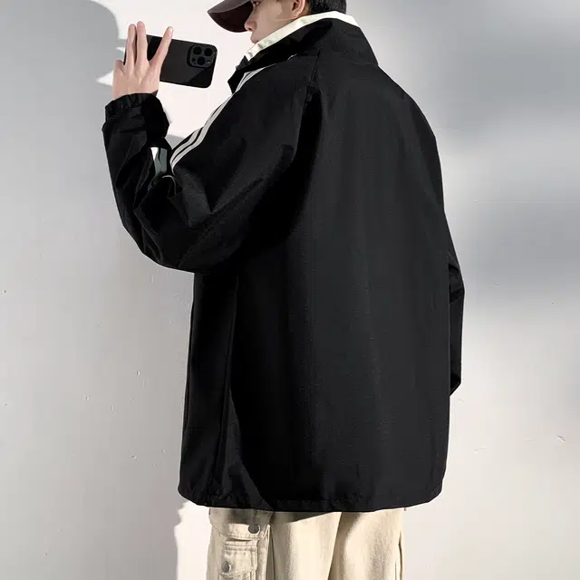 加菲猫家族 美式复古潮流撞色条纹织带拼接基础山系户外宽松落肩飞行工装拉链百搭通勤高街舒适外套薄款休闲夹克 男女同款