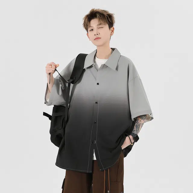 加菲猫家族 美式潮流百搭休闲渐变宽松短袖衬衫 男女同款