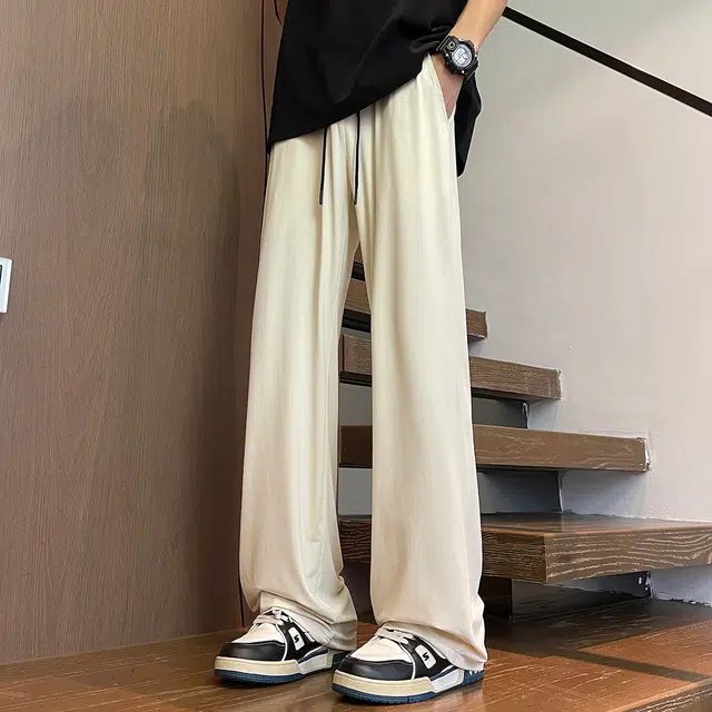 加菲猫家族 美式简约舒适基础款宽松轻薄透气直筒垂感显高日常通勤运动高街百搭系带调节中腰休闲裤 男女同款