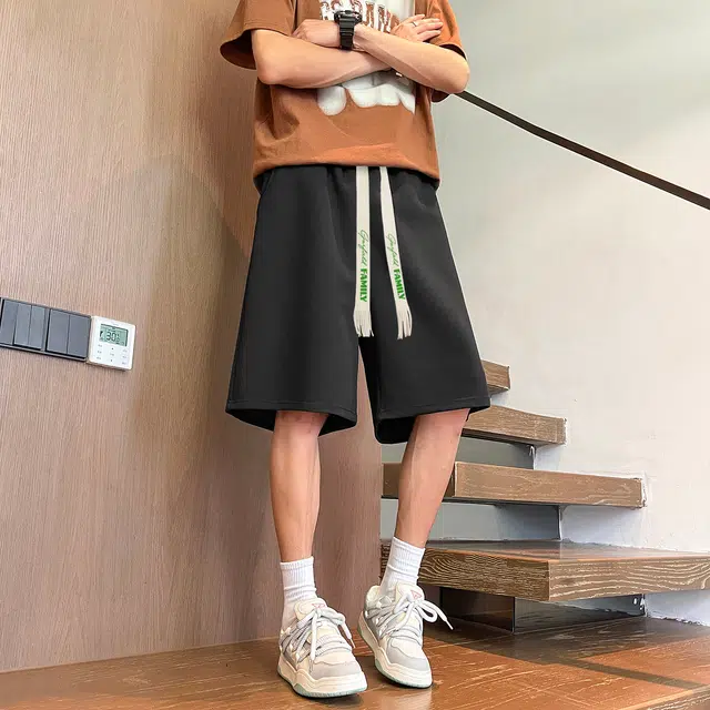 加菲猫家族 系带时尚宽松舒适五分休闲短裤 男女同款