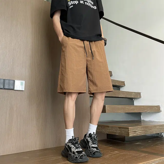 加菲猫家族 纯色户外出行轻薄透气宽松百搭系带五分休闲短裤 男女同款