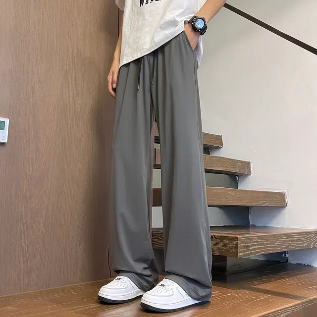加菲猫家族 美式简约舒适基础款宽松轻薄透气直筒垂感显高日常通勤运动高街百搭系带调节中腰休闲裤 男女同款