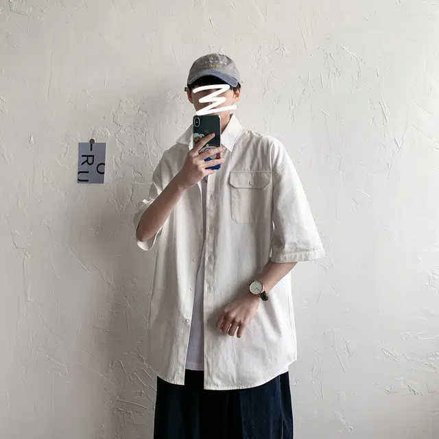 加菲猫家族 美式潮流简约基础款纯色轻薄透气宽松舒适柔软松弛感学生党日常通勤运动时尚高街百搭抗皱翻领短袖衬衫 男女同款