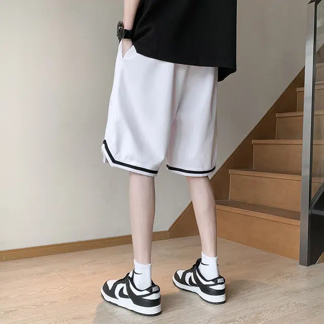 加菲猫家族 美式高街复古拼接撞色字母印花健身篮球跑步户外宽松百搭慵懒宽松五分系带休闲短裤 男女同款