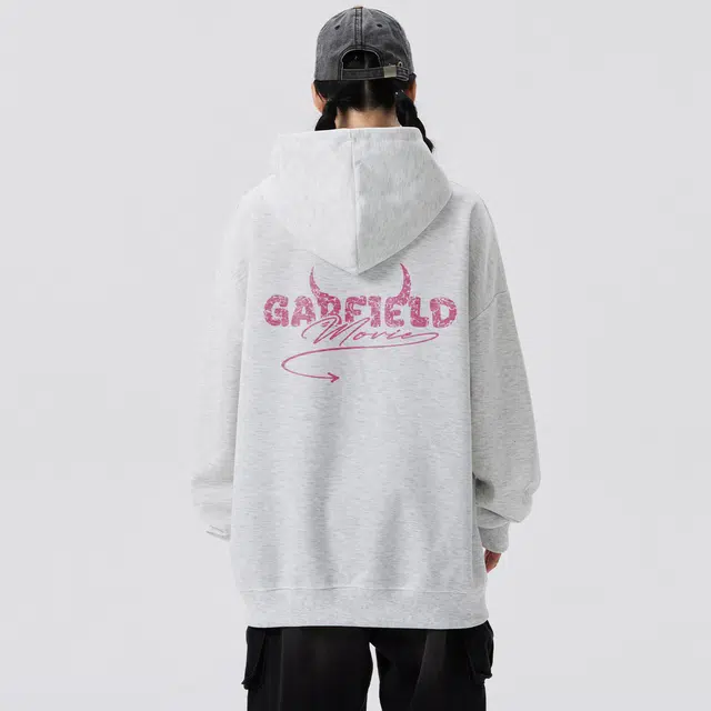加菲猫家族 美式复古高街落肩品牌字母小恶魔印花休闲长袖上衣潮流百搭无性别套头亲肤舒适透气帽衫宽松连帽卫衣 男女同款