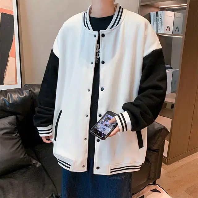 加菲猫家族 美式高街复古纯色时尚潮流痞帅休闲简约舒适通勤宽松重磅百搭长袖棒球领夹克外套 男女同款