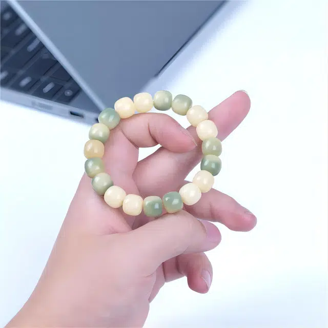 梵澜 新中式国风佛珠转运念珠 小青柠清新甜美盘玩手饰 精致百搭文玩手把件 菩提根 手串 男女同款情侣款 礼盒装