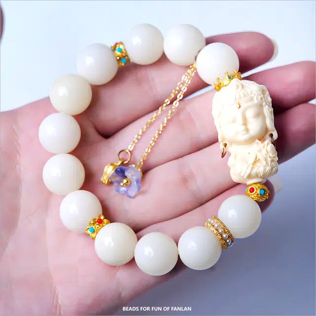 梵澜 仙气百搭单圈文玩 度母雕刻盘玩手把件 时尚百搭手饰 白玉菩提 菩提类手串 男女同款情侣款