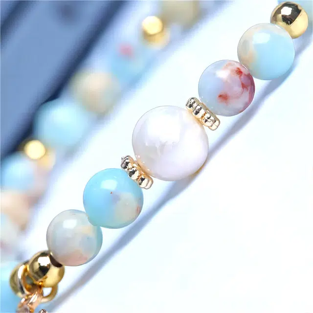 梵澜 国潮佛珠文玩手把件 清新甜美风花朵单圈手持手链 本命年转运珠手饰 轻奢礼赠首饰 寿山石 玉石手串 女款 礼盒装