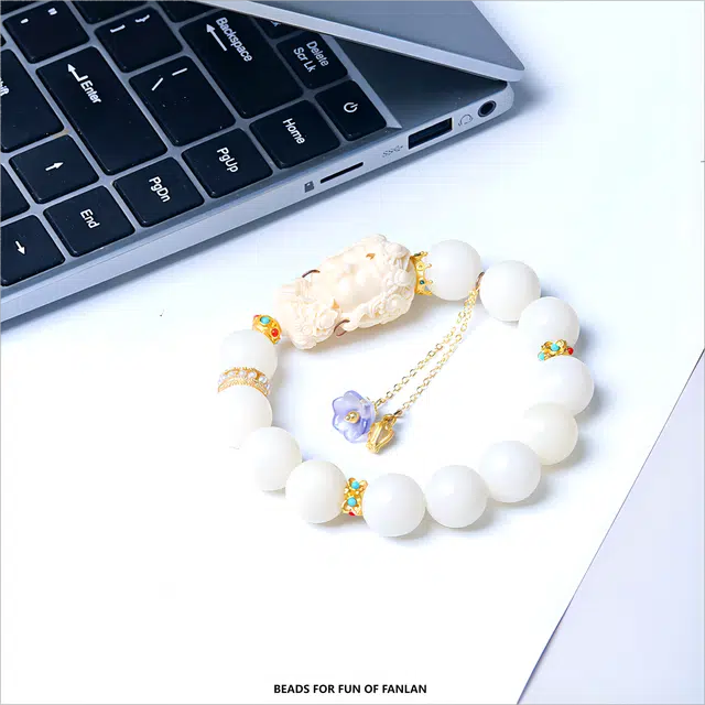 梵澜 仙气百搭单圈文玩 度母雕刻盘玩手把件 时尚百搭手饰 白玉菩提 菩提类手串 男女同款情侣款