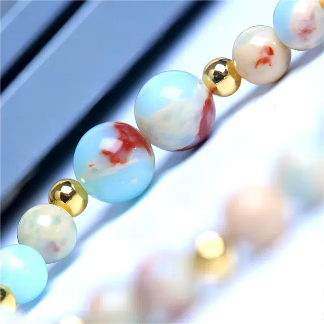 梵澜 国潮佛珠文玩手把件 清新甜美风花朵单圈手持手链 本命年转运珠手饰 轻奢礼赠首饰 寿山石 玉石手串 女款 礼盒装