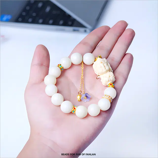 梵澜 仙气百搭单圈文玩 度母雕刻盘玩手把件 时尚百搭手饰 白玉菩提 菩提类手串 男女同款情侣款