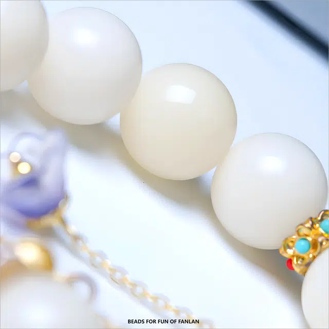 梵澜 仙气百搭单圈文玩 度母雕刻盘玩手把件 时尚百搭手饰 白玉菩提 菩提类手串 男女同款情侣款