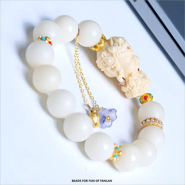 梵澜 仙气百搭单圈文玩 度母雕刻盘玩手把件 时尚百搭手饰 白玉菩提 菩提类手串 男女同款情侣款