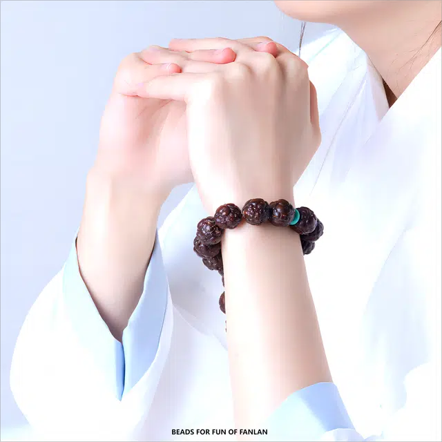 梵澜 雕刻招财貔貅文玩手把件 手持转运念珠 轻奢小众盘玩手饰  紫金鼠 菩提手串 男女同款情侣款